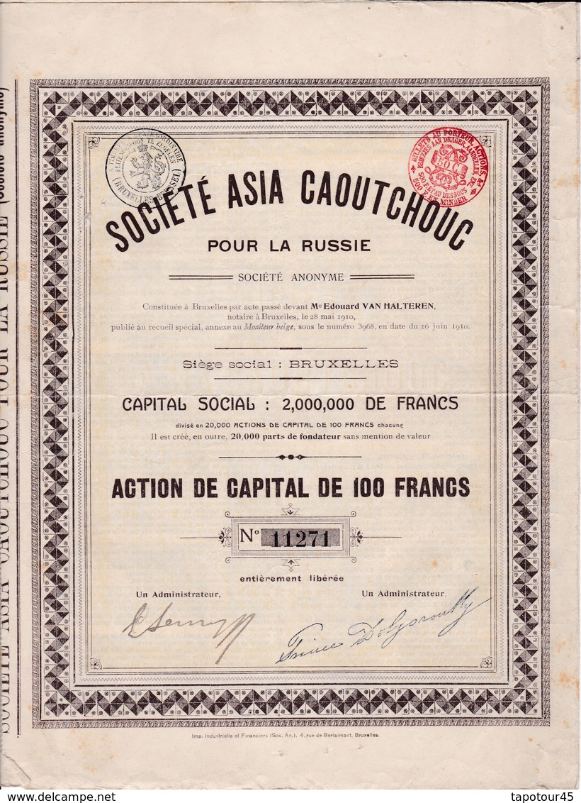 (Tapp 7)	Société Asia Caoutchouc Pour La Russie 	1910	N= 10 - Autres & Non Classés