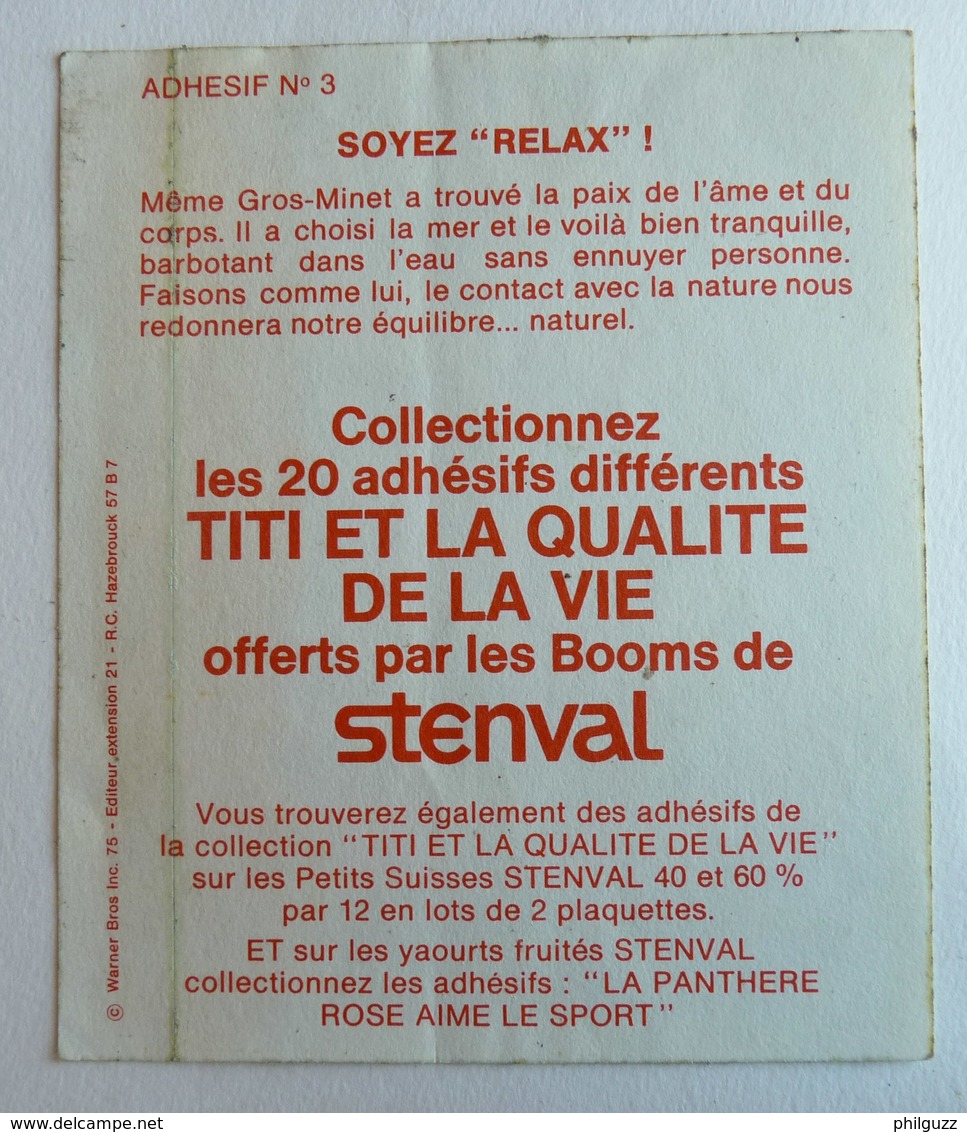 AUTOCOLLANT STENVAL TITI ET LA QUALITE DE VIE N°03 1975 - Autocollants