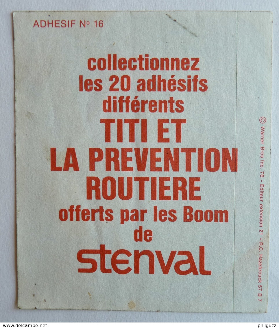 AUTOCOLLANT STENVAL TITI ET LA PREVENTION ROUTIERE N°16 1976 - Autocollants