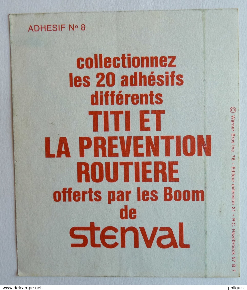 AUTOCOLLANT STENVAL TITI ET LA PREVENTION ROUTIERE N°08 1976 - Autocollants