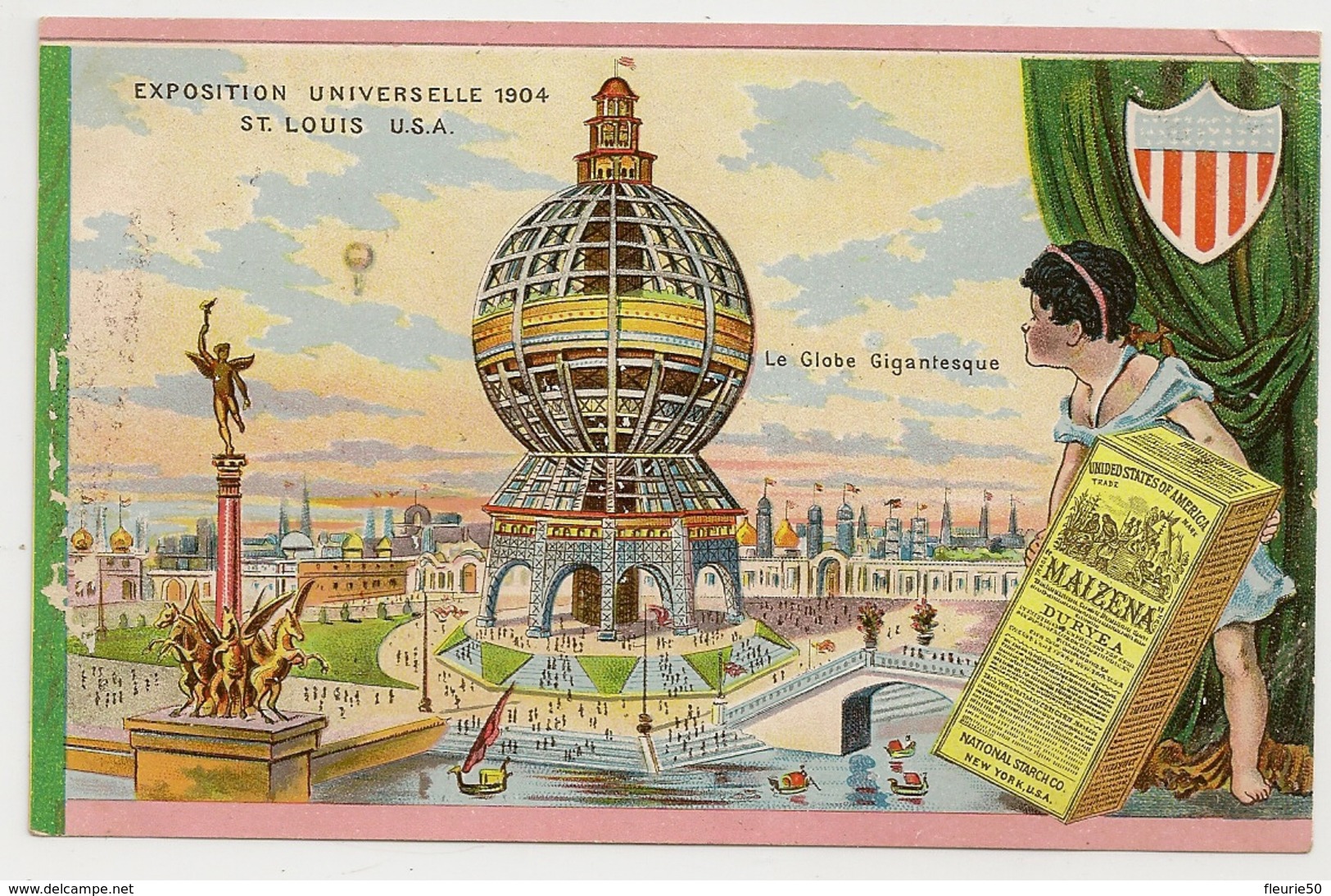 PUBLICITE MAIZENA  Exposition Universelle 1904 Saint Louis U.S.A. Le Globe Gigantesque. Passe Partout Lithographie. - Werbepostkarten