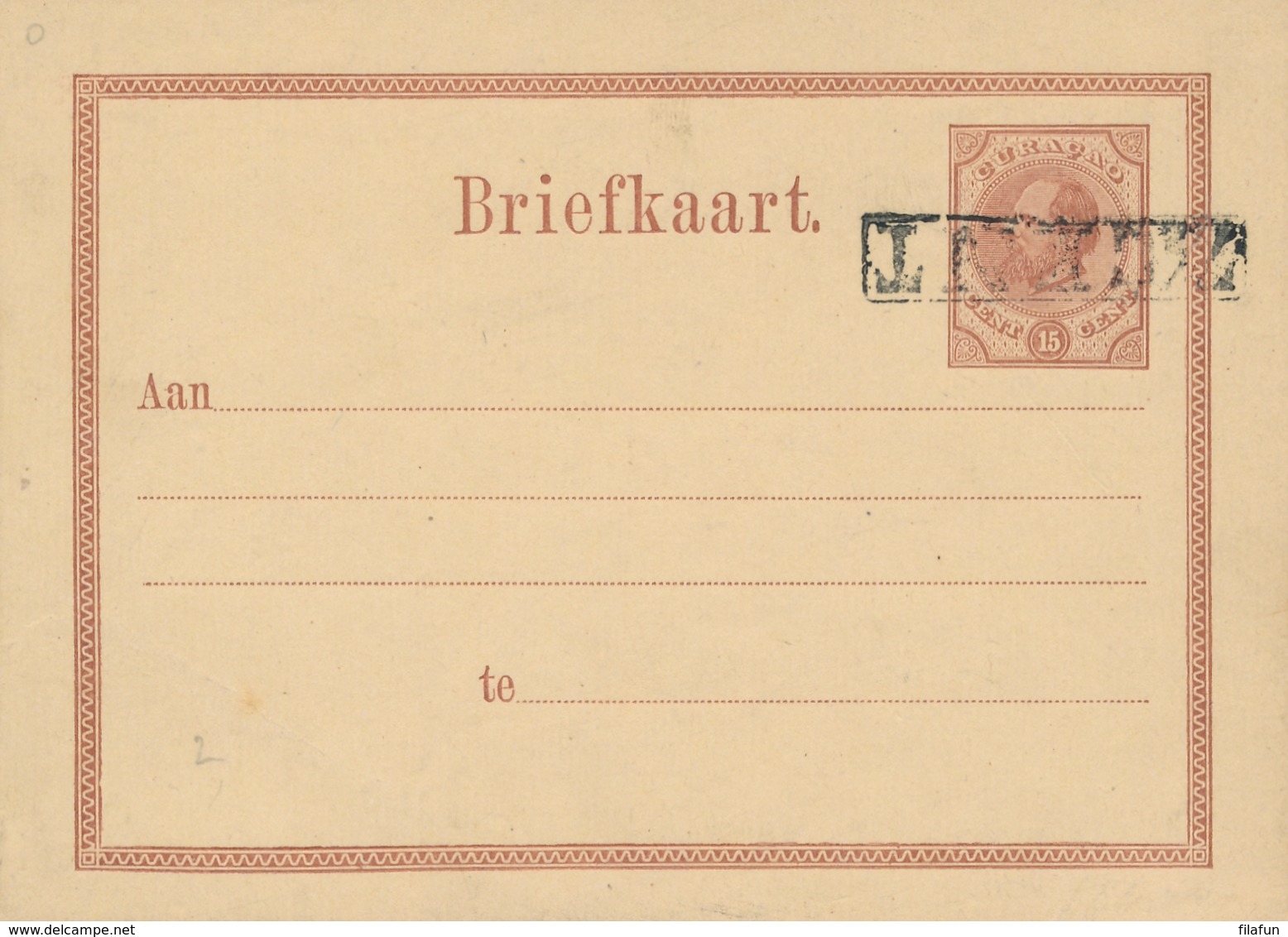 Curacao - 1879 - 7,5 Cent Op 15 Cent Willem III, Briefkaart G4a Met Kopstaande Opdruk / Inverted Overprint - Curaçao, Nederlandse Antillen, Aruba