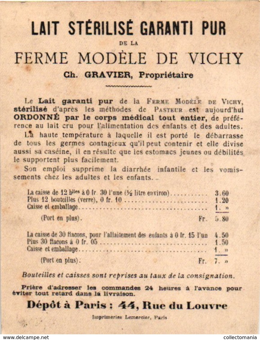 4 Chromo Lait Stérilisé de la Ferme Modèle de Vichy Ch. Gravier  Illustr. Guillaume Imprim.Lemercier