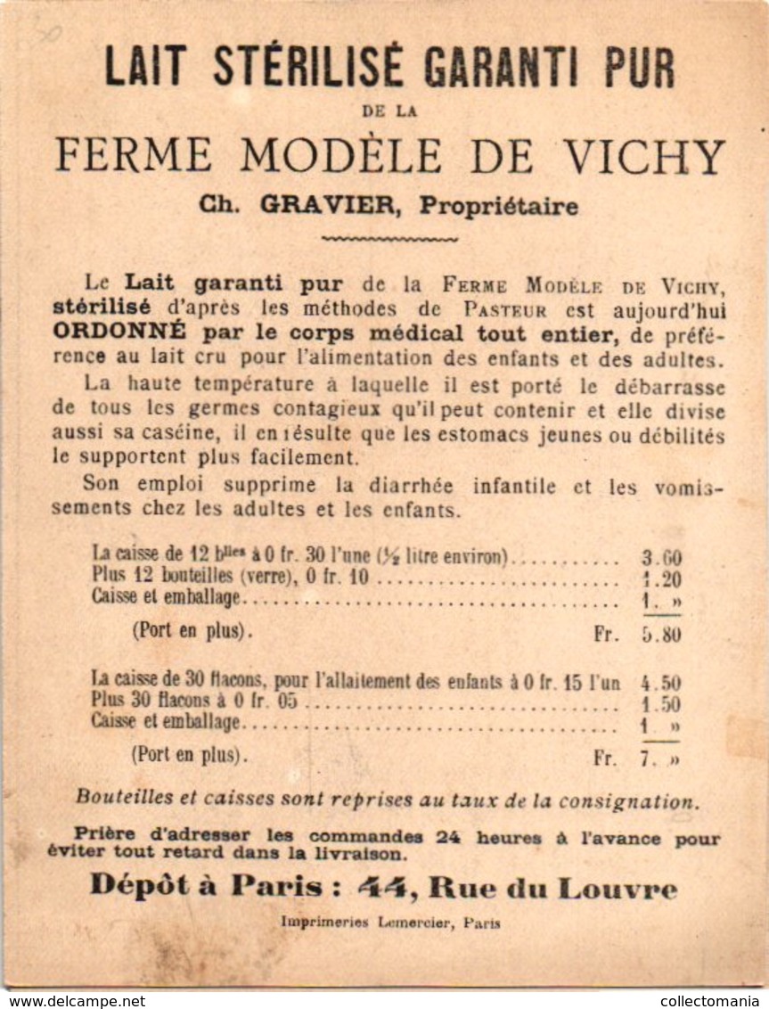 4 Chromo Lait Stérilisé de la Ferme Modèle de Vichy Ch. Gravier  Illustr. Guillaume Imprim.Lemercier
