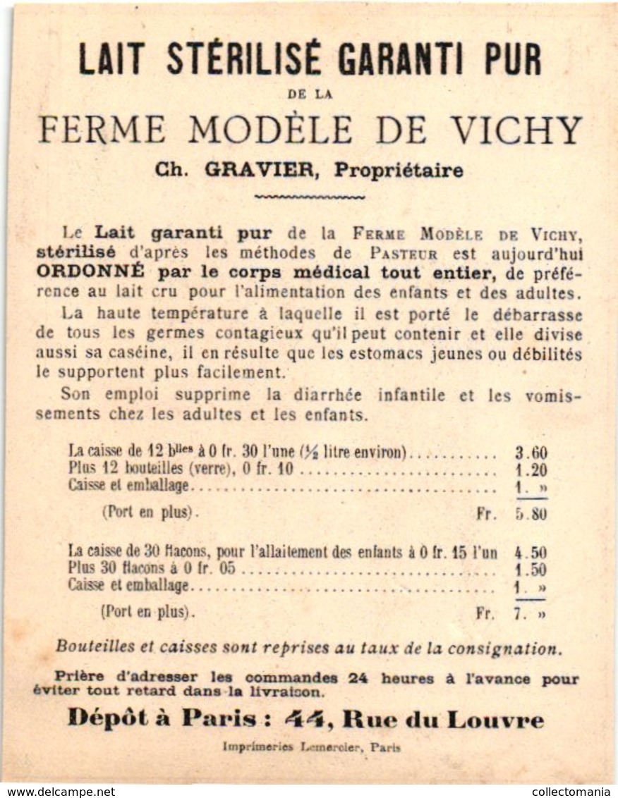 4 Chromo Lait Stérilisé de la Ferme Modèle de Vichy Ch. Gravier  Illustr. Guillaume Imprim.Lemercier