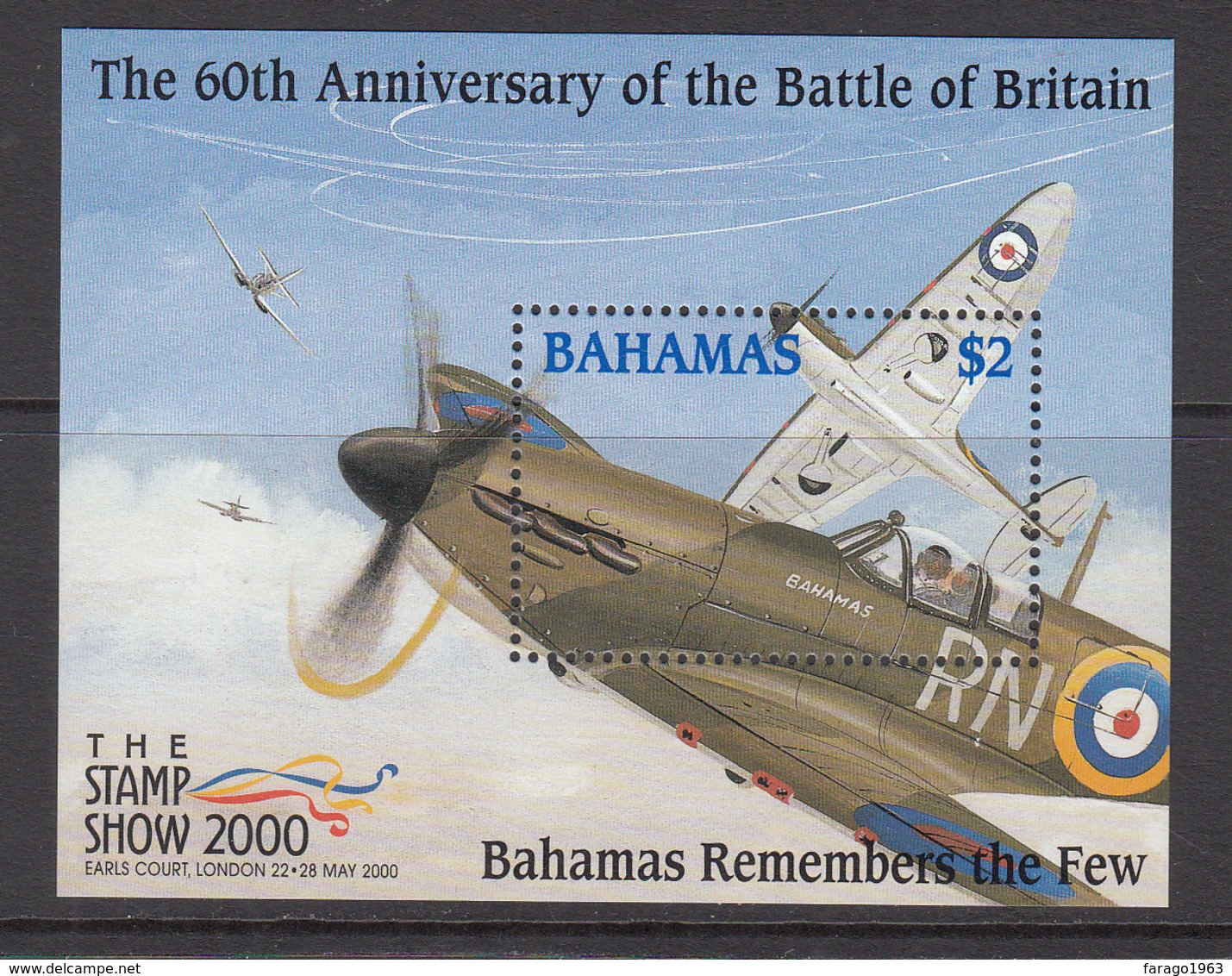 2000 Bahamas  Spitfires Battle Of Britain Military Aviation  Souvenir Sheet  Complete Set Of 1 MNH - Bahamas (1973-...)