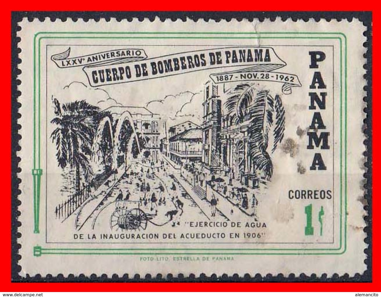 PANAMA  ( AMERICA DEL NORTE )  SELLO AÑO   SELLO AÑO 1963 75º ANIVERSARIO DEL CUERPO NACIONAL DE BOMBEROS. - Panamá