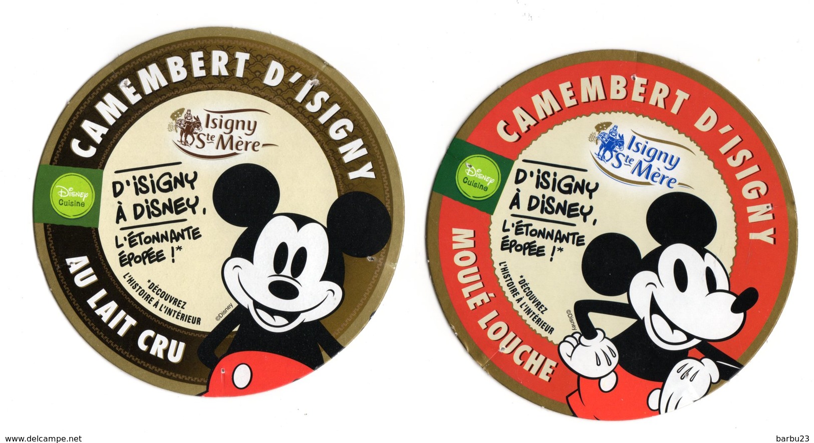 Lot De 2 Etiquettes Camembert D'Isigny Ste Mère 90 Ans De Mickey Walt Disney Bande Dessinée - Käse