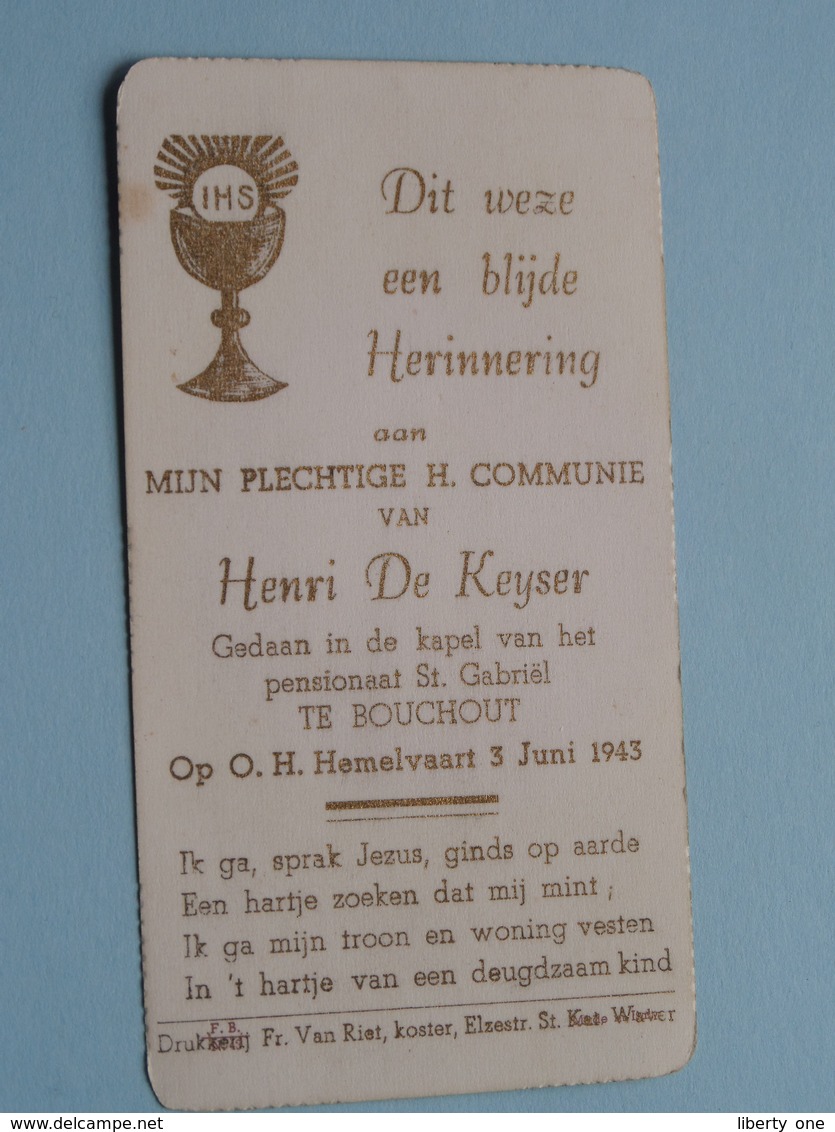 H. Communie Van Henri De KEYSER > Pensionaat St. Gabriël Te BOUCHOUT Op 3 Juni 1943 ( Details Zie Foto's ) ! - Communion