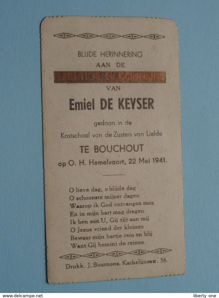 H. Communie (?) Van Emiel De KEYSER > Kostschool Zusters V. Liefde Te BOUCHOUT Op 22 Mei 1941 ( Details Zie Foto's ) ! - Communion