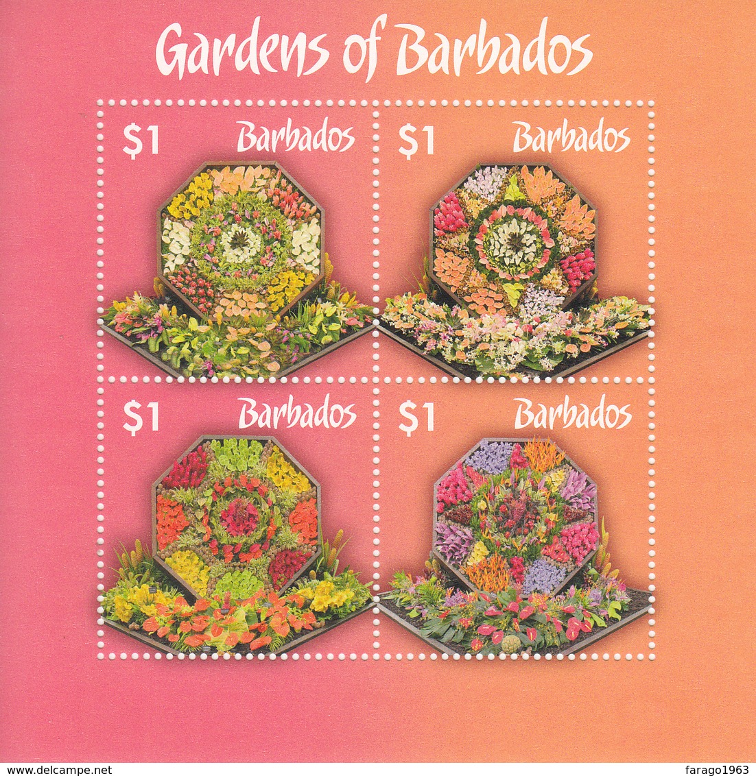 2014 Barbados Gardens Flowers Souvenir Sheet MNH - Barbados (1966-...)