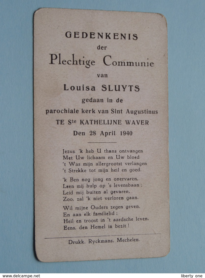 H. Communie Van Louisa SLUYTS > Kerk Van Sint Augustinus Te Ste KATHELIJNE WAVER Op 28 April 1940 ( Zie Foto's ) ! - Communion