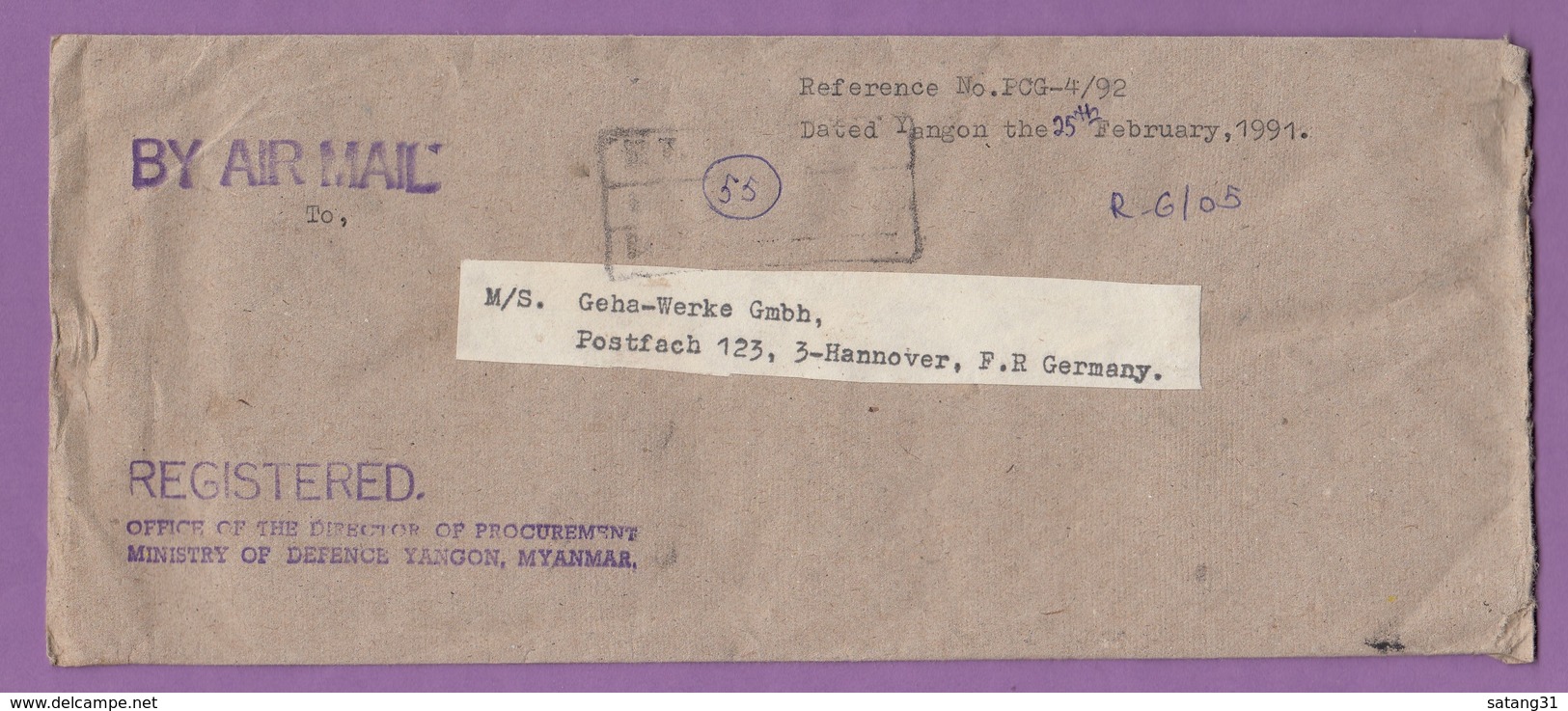 LETTRE DE YANGOON AVEC TIMBRES DE SERVICE POUR LES ETBS. "PELIKAN"(ENCRES) - Myanmar (Burma 1948-...)