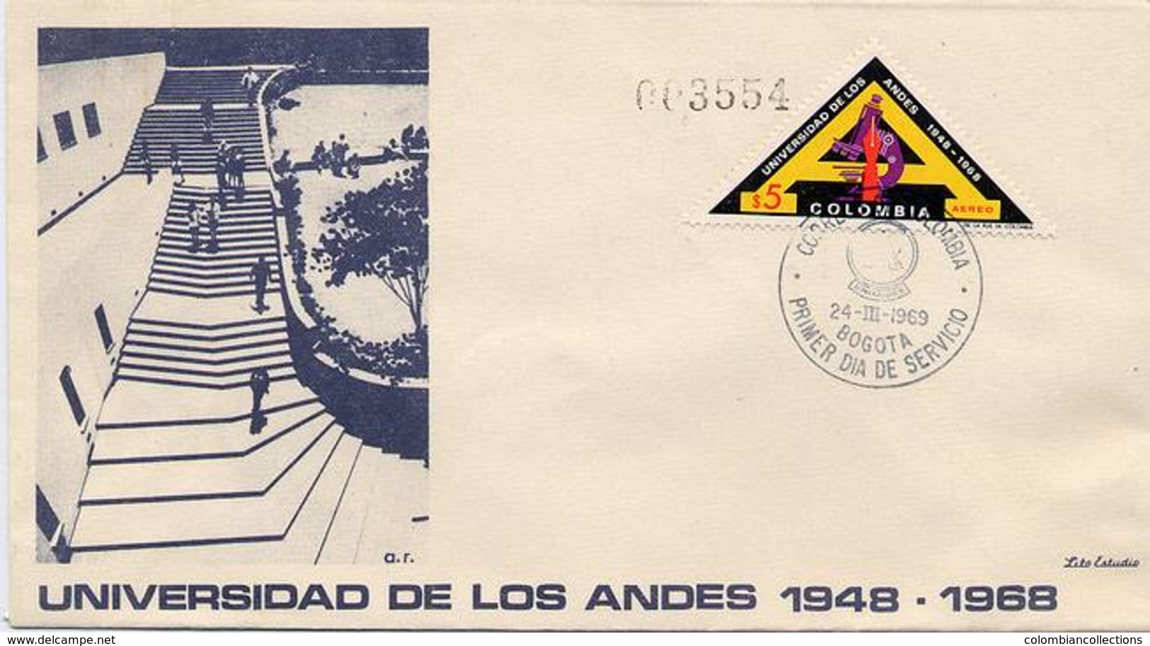 Lote 1179F, Colombia, 1969, SPD-FDC, 20 Años De La Universidad De Los Andes, University, Microscope - Kolumbien