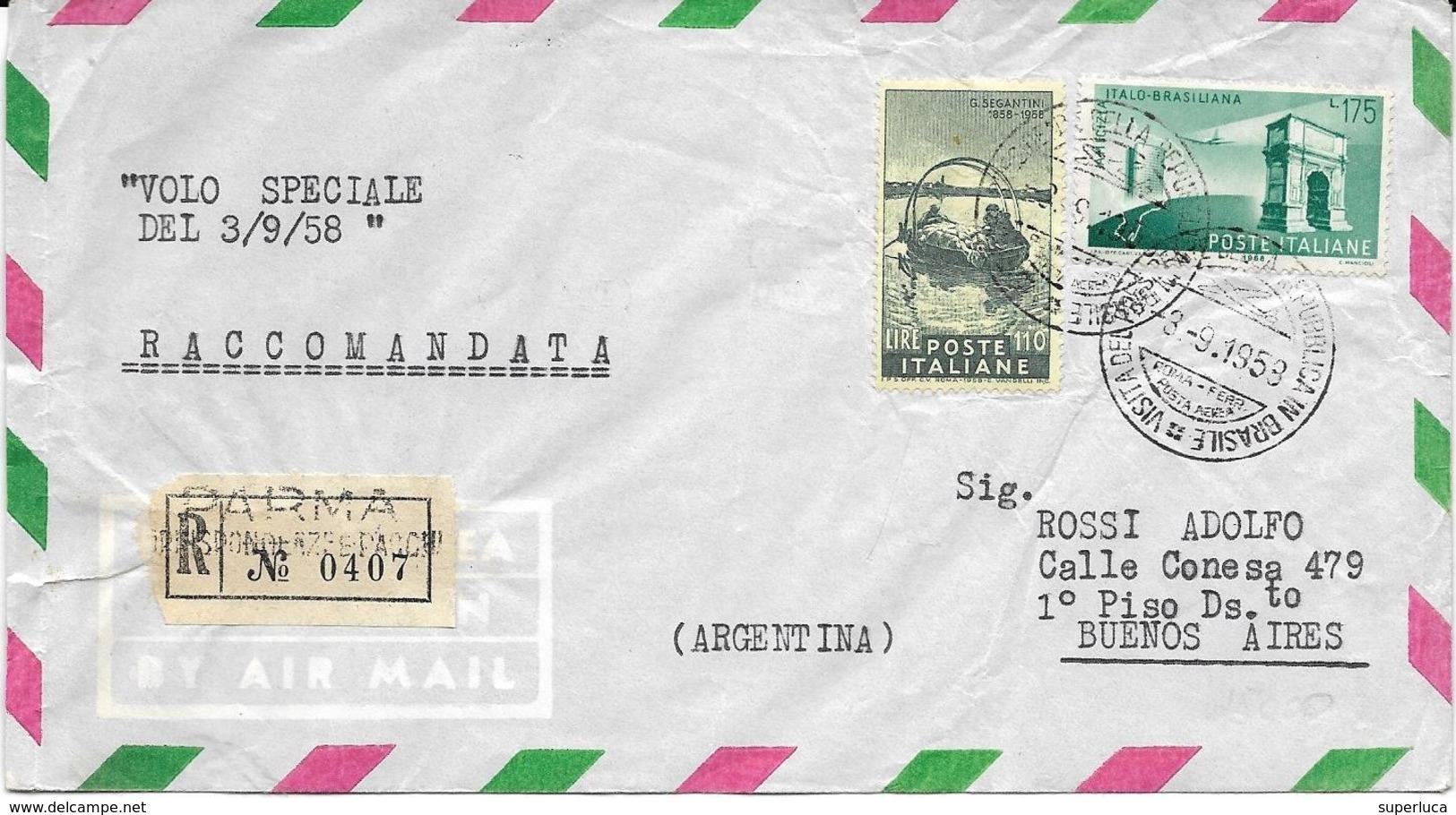 6-VOLO SPECIALE-ROMA-RIO DE JANEIRO-3 SETTEMBRE 1958 - 1946-60: Storia Postale