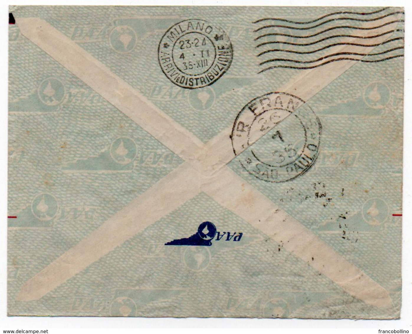 BRASIL/BRESIL - AIR MAIL COVER TO ITALY 1935 / PANAIR/PAN AMERICAN AIRWAYS SYSTEM / AIR FRANCE - Lettres & Documents