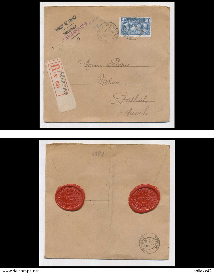 9788 Cachet De Cire Entete Banque De France Portbail Manche N°245 La Fayette Usa 1928 Lettre Recommande Cover - 1921-1960: Période Moderne