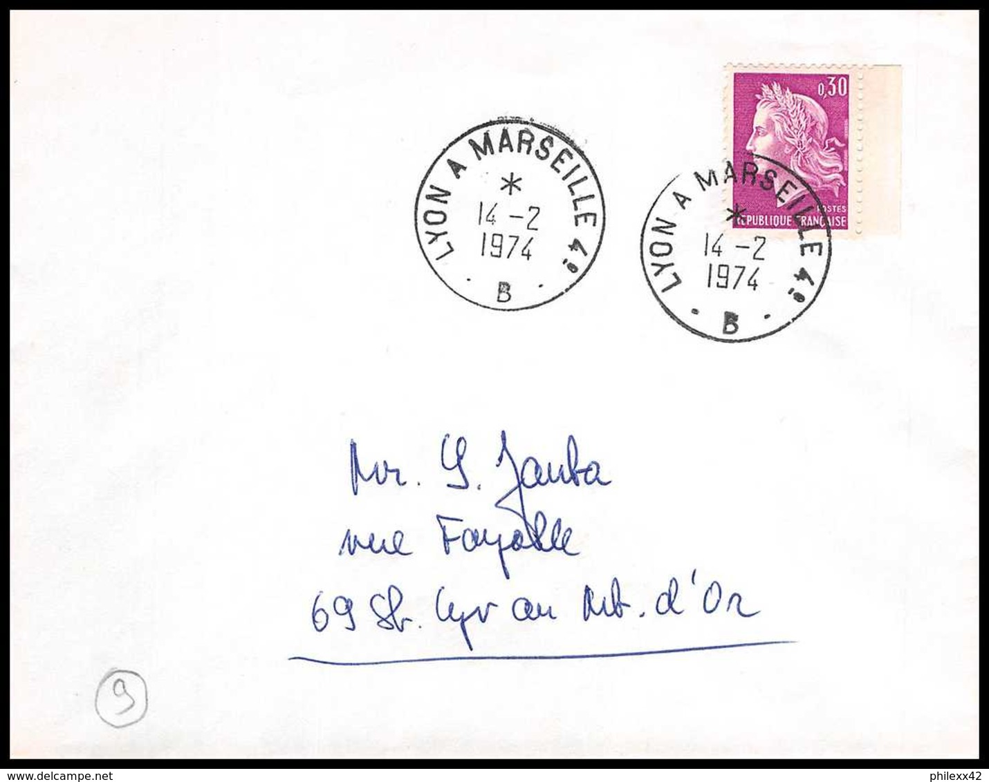 9909 N°1536 Cheffer 30c Bord De Feuille Convoyeur Lyon A Marseille 1974 St Cyr Au Mont D'or Rhone France Lettre Cover - 1961-....