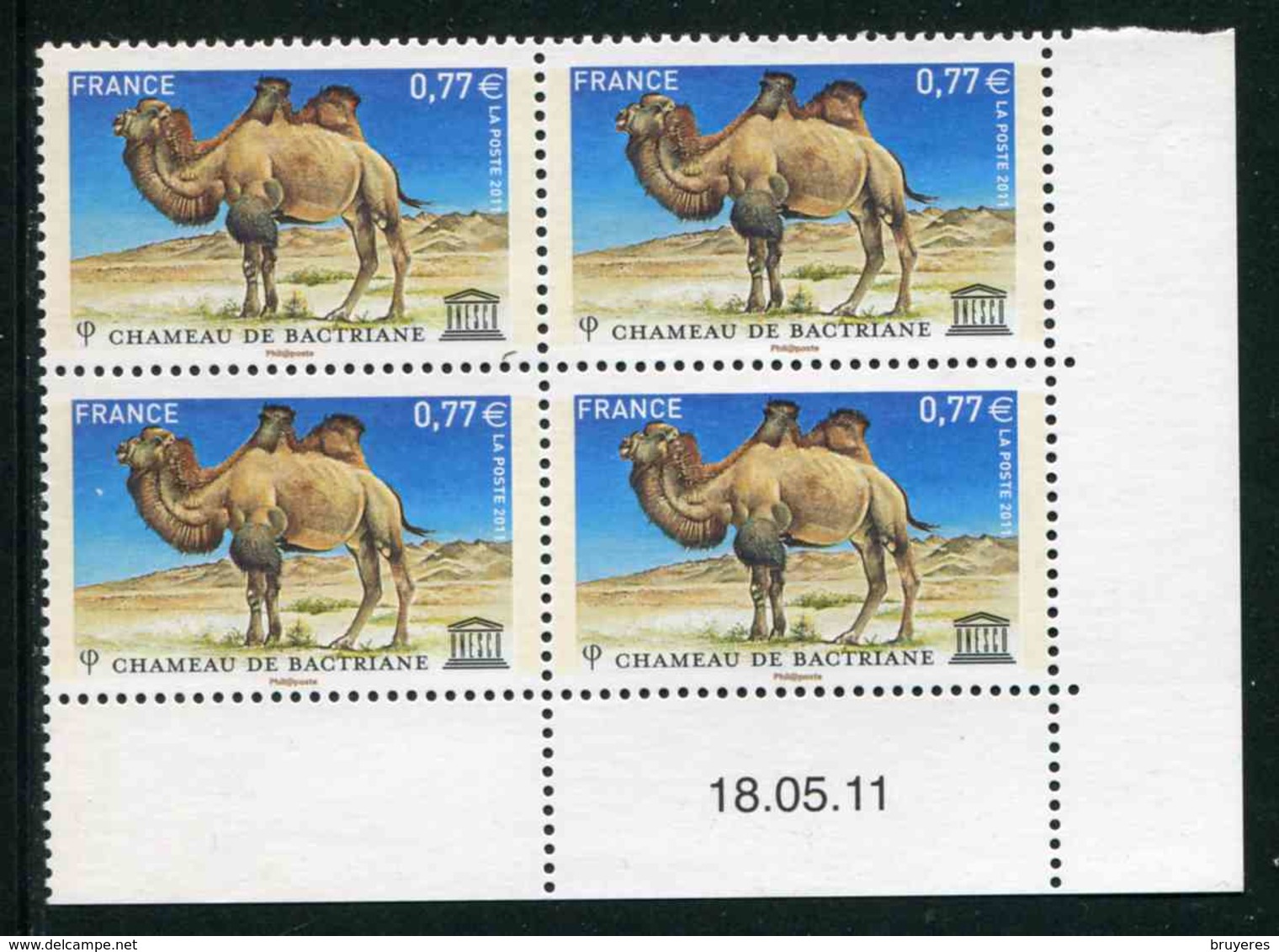 Bloc De 4 Timbres** Gommés De 2011 "0,77 € - U.N.E.S.C.O. - Chameau De Bactriane" Avec Date 18 . 05 .11 - Service