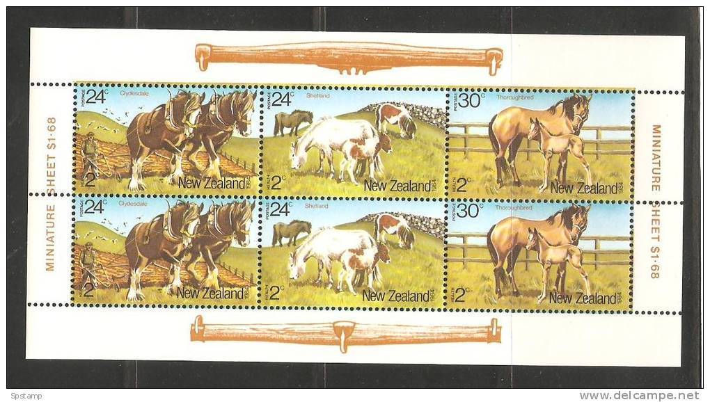 New Zealand 1984 Health Charity Miniature Sheet Horse Clydesdale Shetland Thoroughbred  MNH - Other & Unclassified