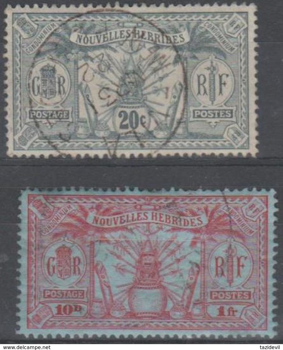 NEW HEBRIDES (fRENCH) - 20c (1912), 1fr (1925). Scott 24, 52. Used - Used Stamps
