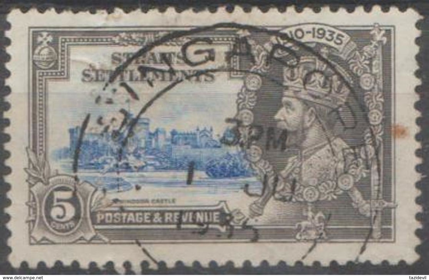 STRAITS SETTLEMENTS - 1935 King George V 5c Silver Jubilee Perfin. Used - Straits Settlements