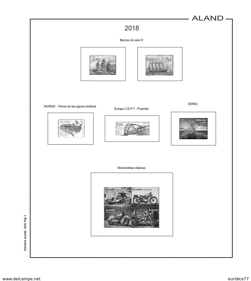 Suplemento Filkasol Isla De Aland 2018 - Ilustrado Para Album 15 Anillas - Pre-Impresas