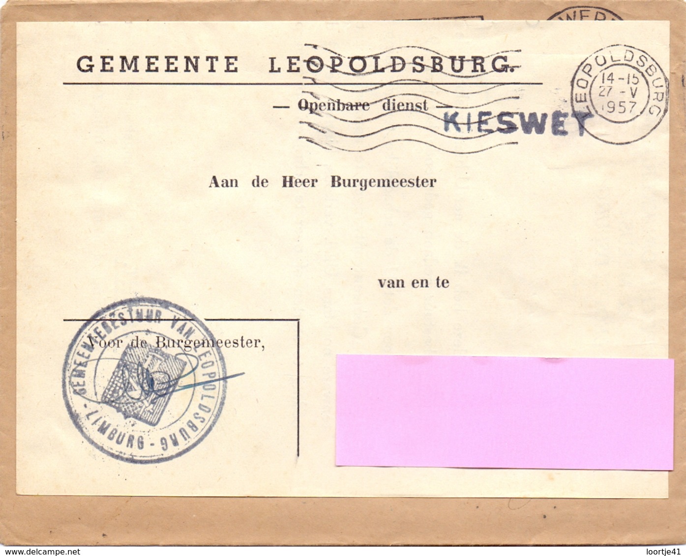 Omslag Enveloppe - Gemeente Leopoldsburg - Stempel 1957 - Enveloppes