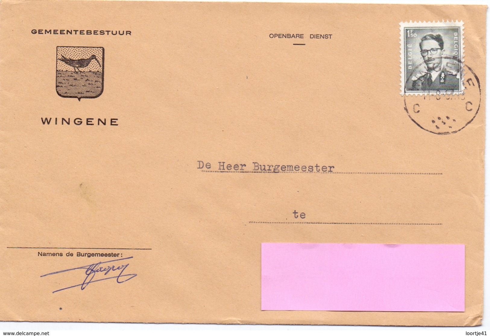 Omslag Enveloppe - Gemeentebestuur Wingene - Stempel 1957 - Enveloppes