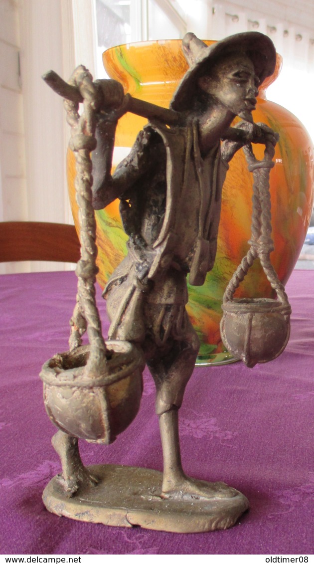 Bronze Artisanal, Porteur D'eau, Burkina Faso - Art Africain