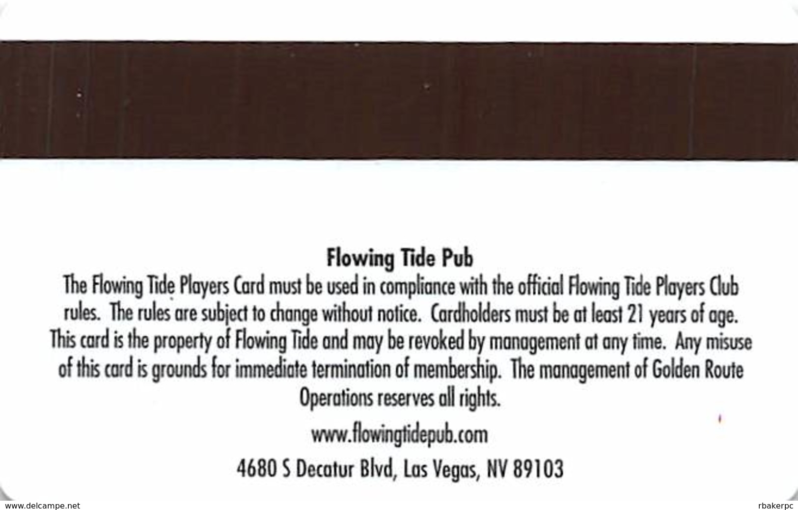 Flowing Tide Pub - Casino / Pub - Slot Card From Las Vegas, NV - Casino Cards