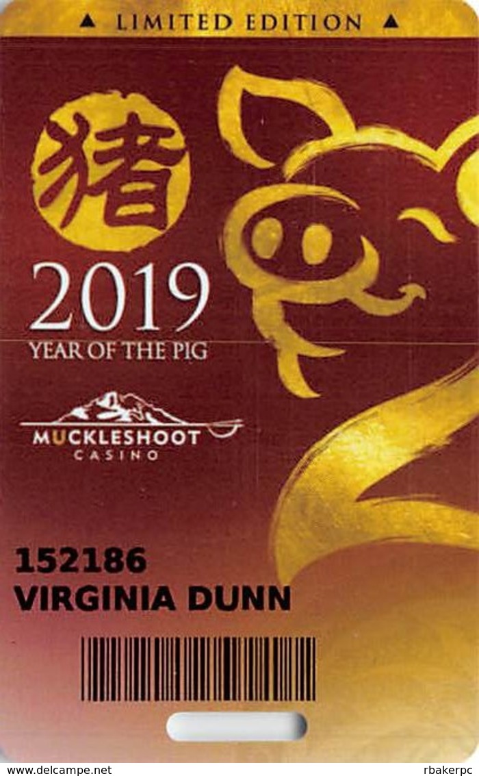 Muckleshoot Casino - Auburn, WA  - Rare Limited Edition 2019 Year Of The Pig Slot Card - Casino Cards