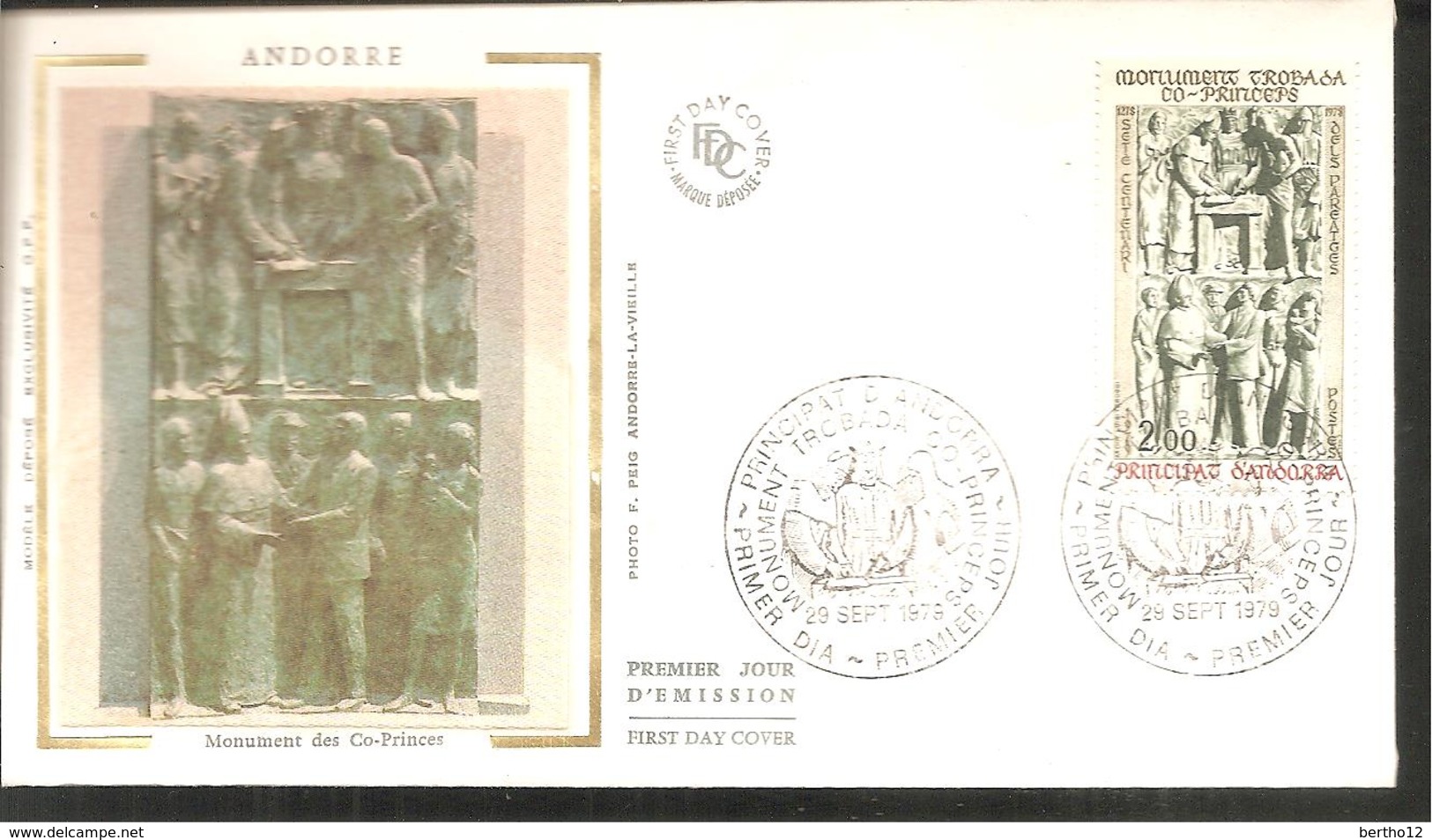 FDC ANDORRE 1979  MONUMENT DES CO PRINCES - FDC