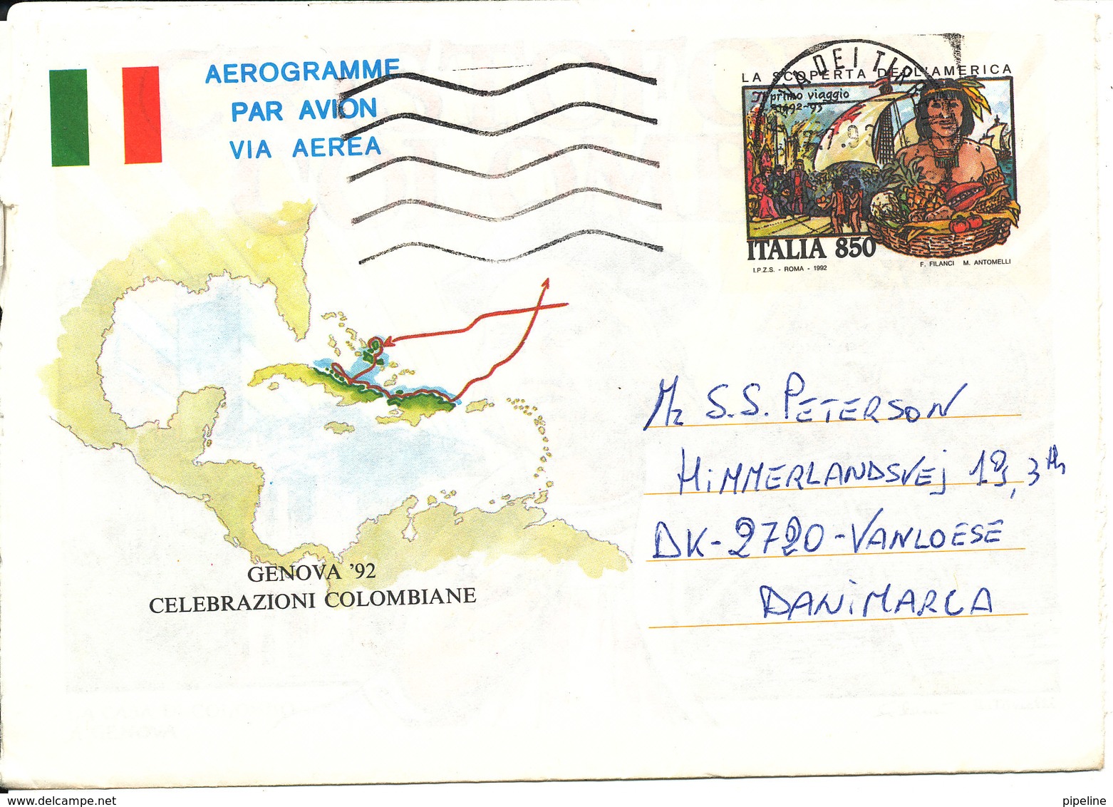 Italy Aerogramme Sent To Germany 17-7-1993 (Celebrazioni Colombiane) - Ganzsachen