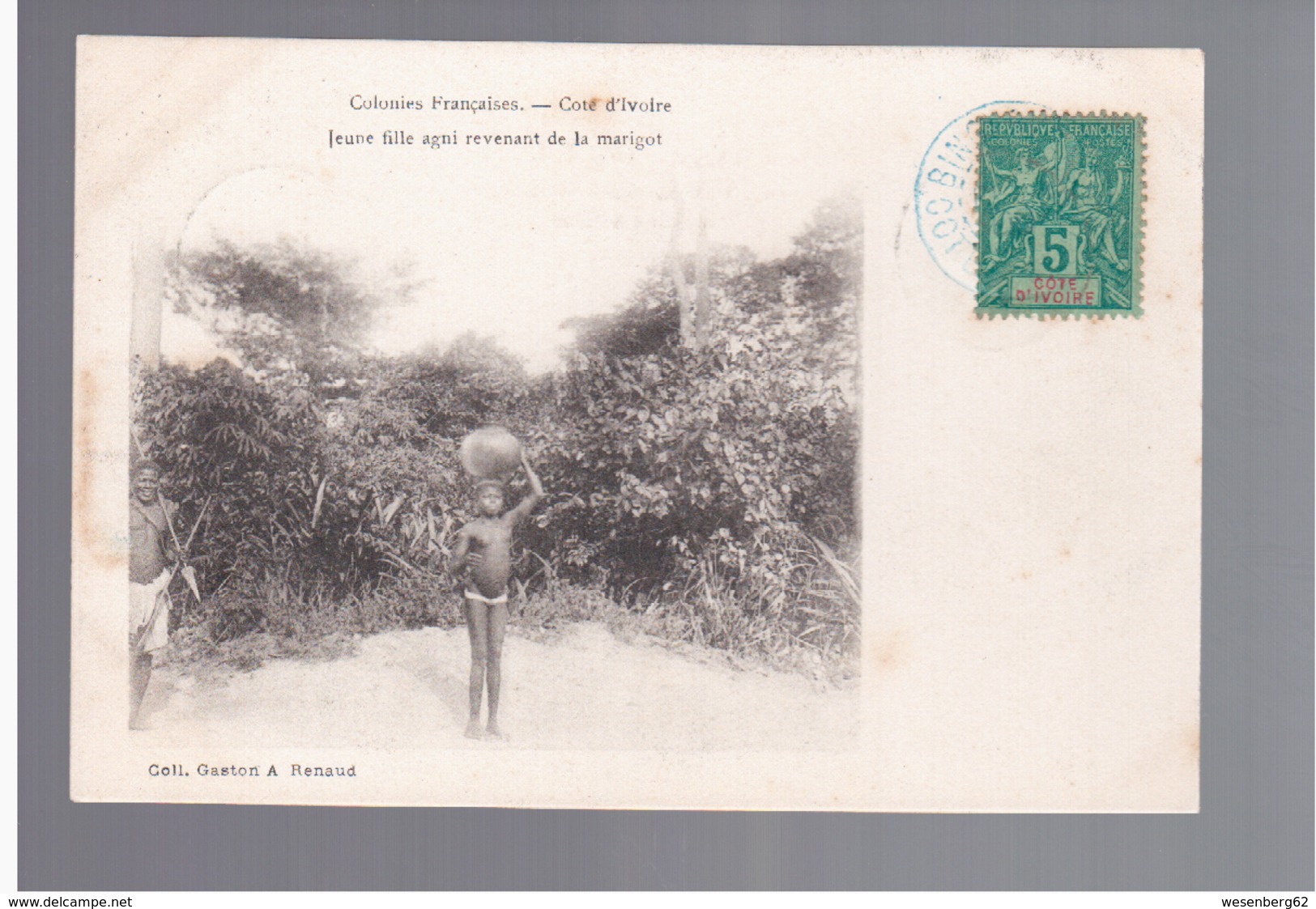 Cote D'Ivoire Jeune Fille Agni Revenant De La Marigot 1906 OLD POSTCARD - Côte-d'Ivoire