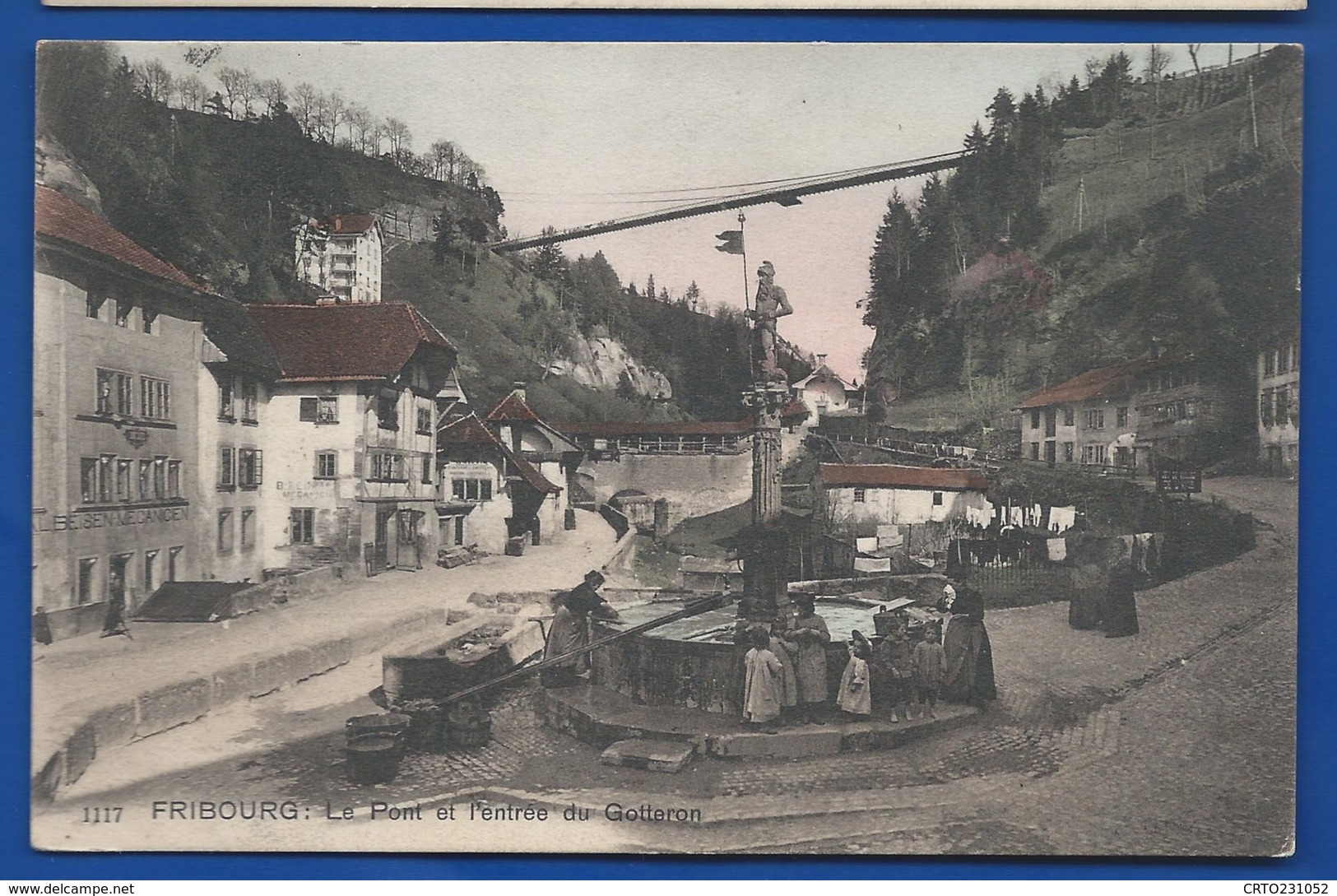 FRIBOURG    Le Pont Et L'entrée Du Gotteron     Animées       écrite En 1908 - Fribourg