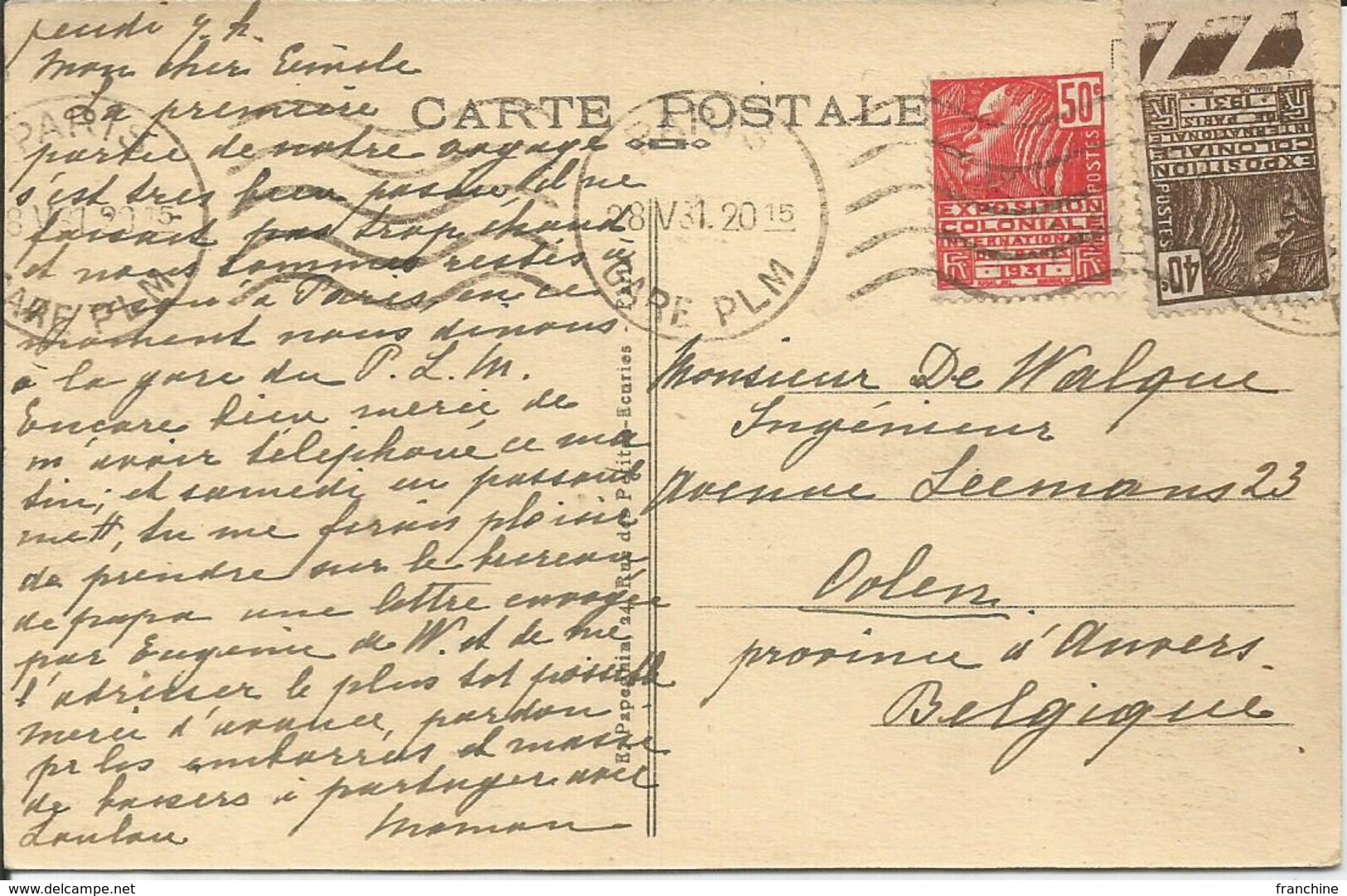 1931- 271 + 272  Oblitérés (o) Sur Carte : PARIS - Lettres & Documents