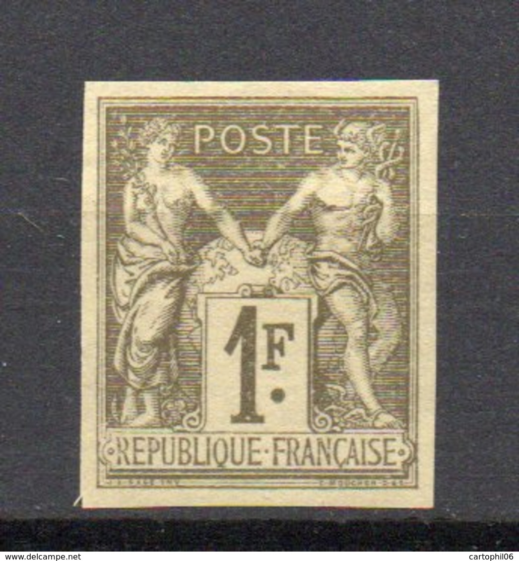 - FRANCE Variété N° 82b - 1 F. Vert Bronze Type Sage II - GRANET, NON DENTELÉ - - 1876-1898 Sage (Type II)