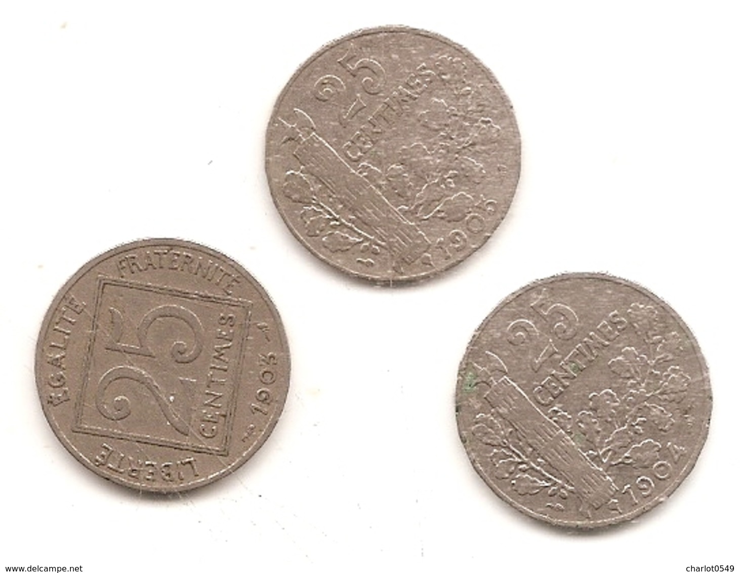 3 Pieces De 25 Centimes 1903/04/05 - Autres & Non Classés