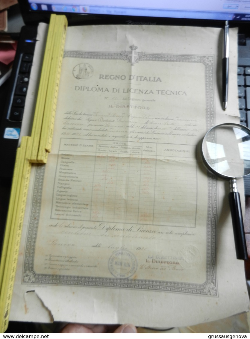 8g) REGNO D'ITALIA DIPLOMA PAGELLA LICENZA TECNICA SCUOLA REGINA ELENA GENOVA 1907 - Diplomi E Pagelle