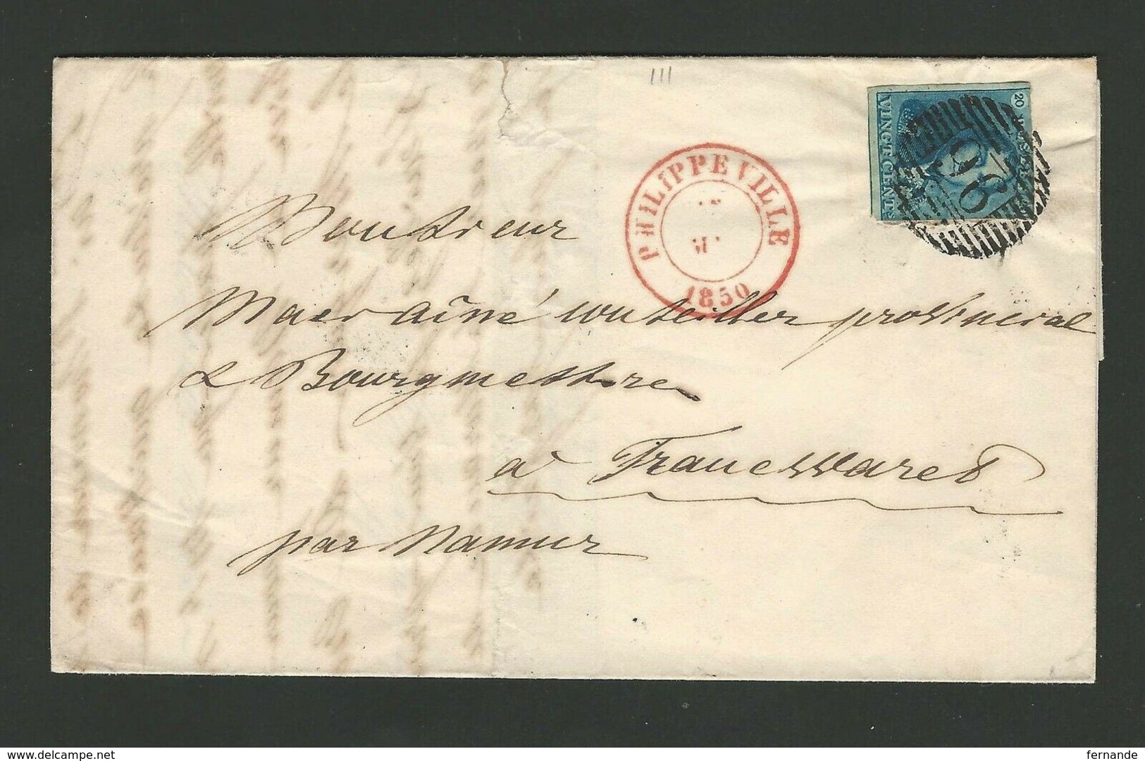 B/TB Lettre De Philippeville à Franc Waret Par Namur Avec Nr 2 P96 - 1849 Hombreras