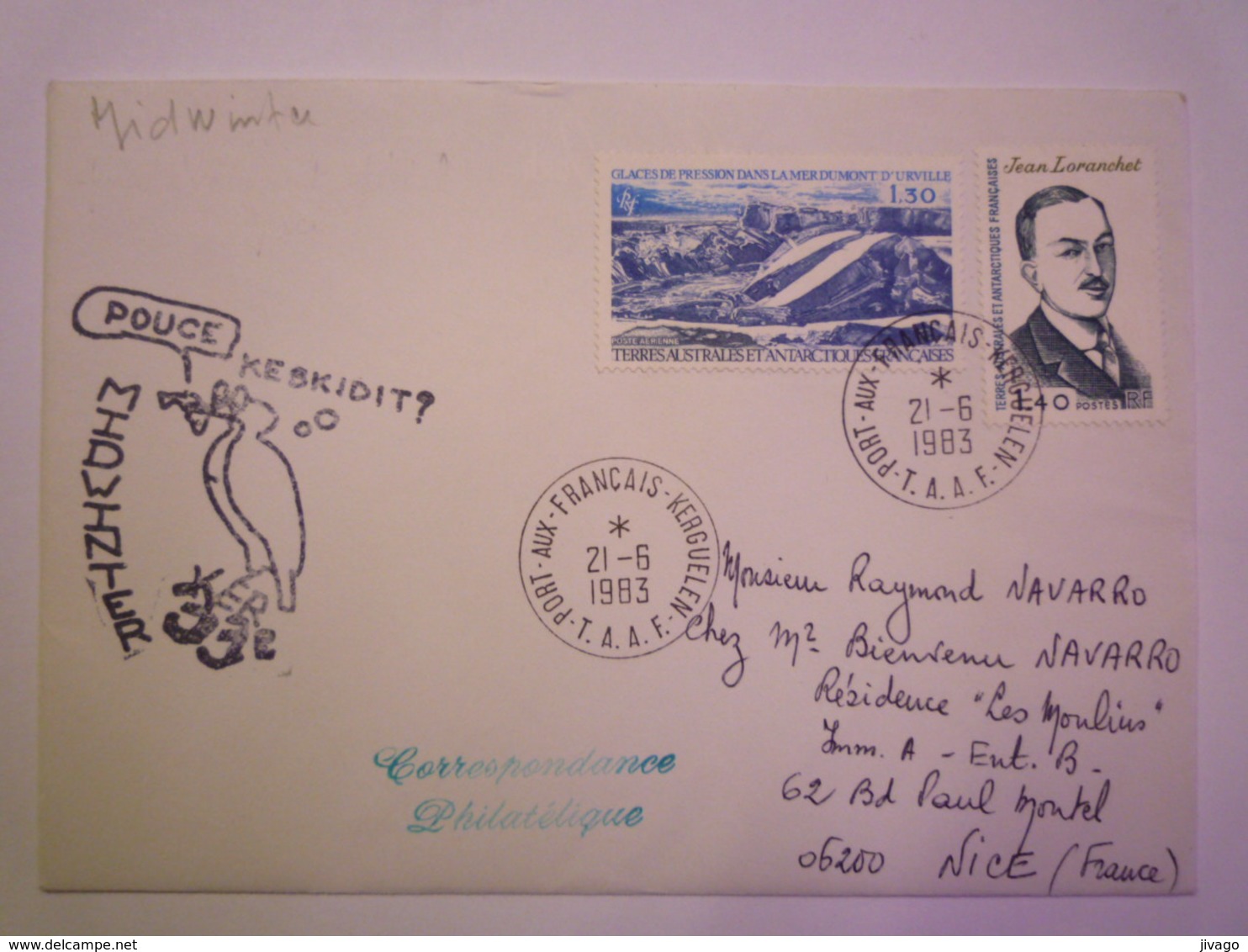 2019 - 1105  LETTRE Au Départ De PORT-aux-FRANCAIS à Destination De NICE  1983     - Lettres & Documents