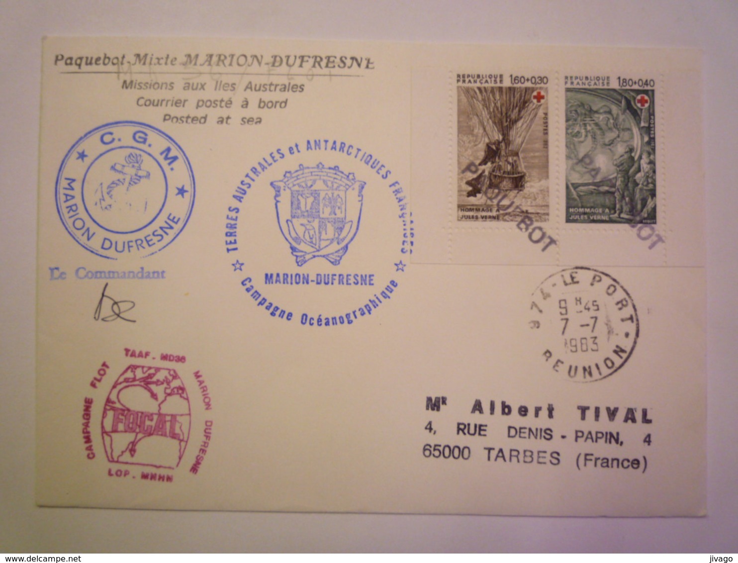 2019 - 1107  LETTRE  Paquebot Mixte MARION-DUFRESNE à Destination De TARBES  1983     - Briefe U. Dokumente