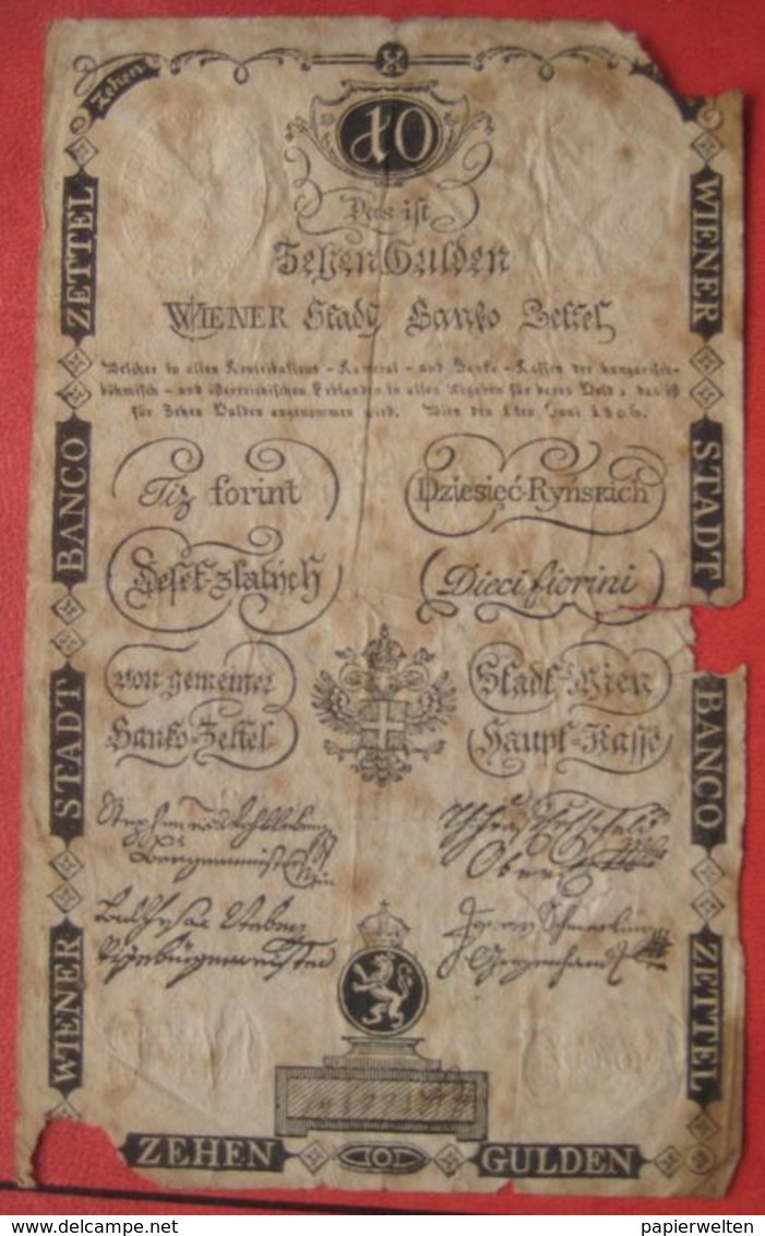 10 Gulden Wiener Stadt Banco-Zettel 1.6.1806 (WPM A39) - Oesterreich