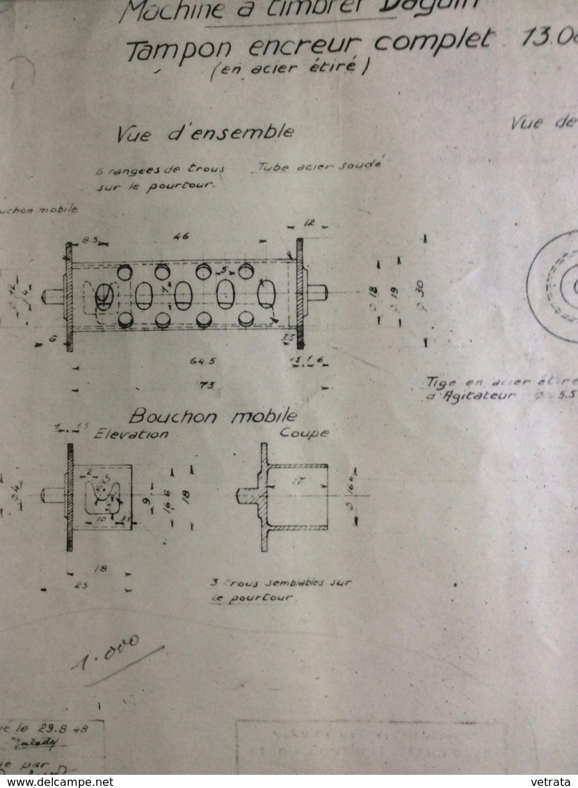 Croquis : Machine à Timbrer Daguin, Tampon Encreur (1948-21x25 Cm) - Machines