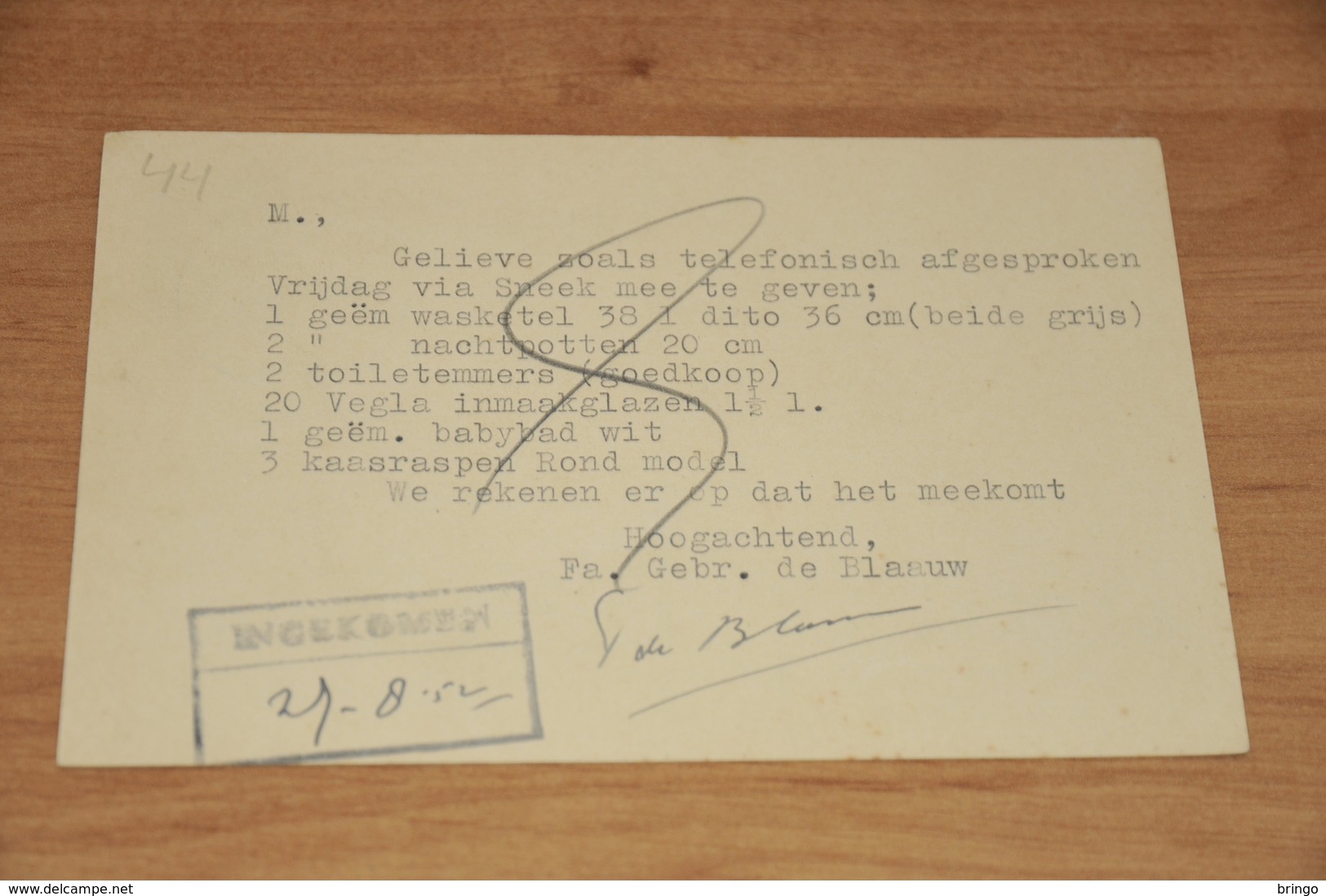 44-     BRIEFKAART, GEBR. DE BLAAUW, SMEDERIJ, BAKHUIZEN - 1952 - Andere & Zonder Classificatie