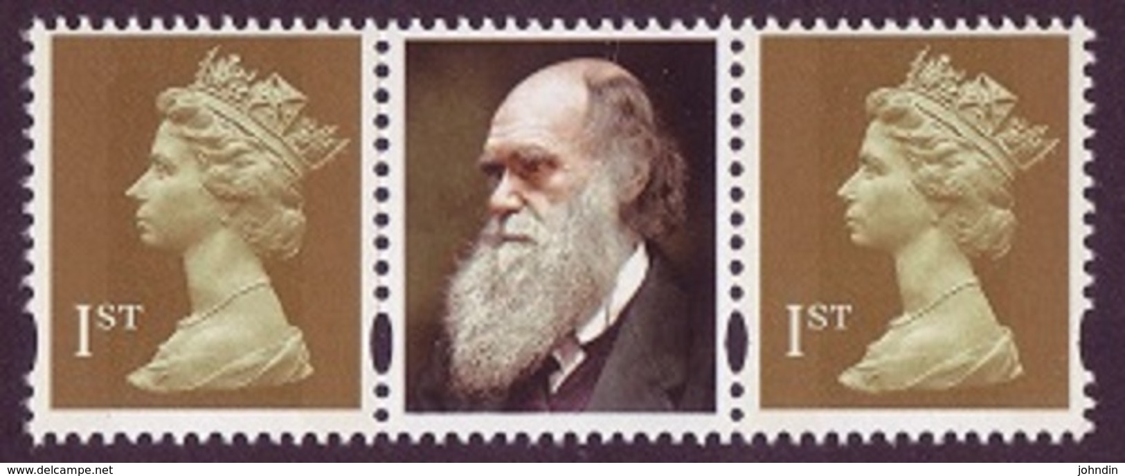 2009 GB Machin Strip - 2 X 1st Class + Central Label Showing Charles Darwin Picture - UM/MNH - Machins