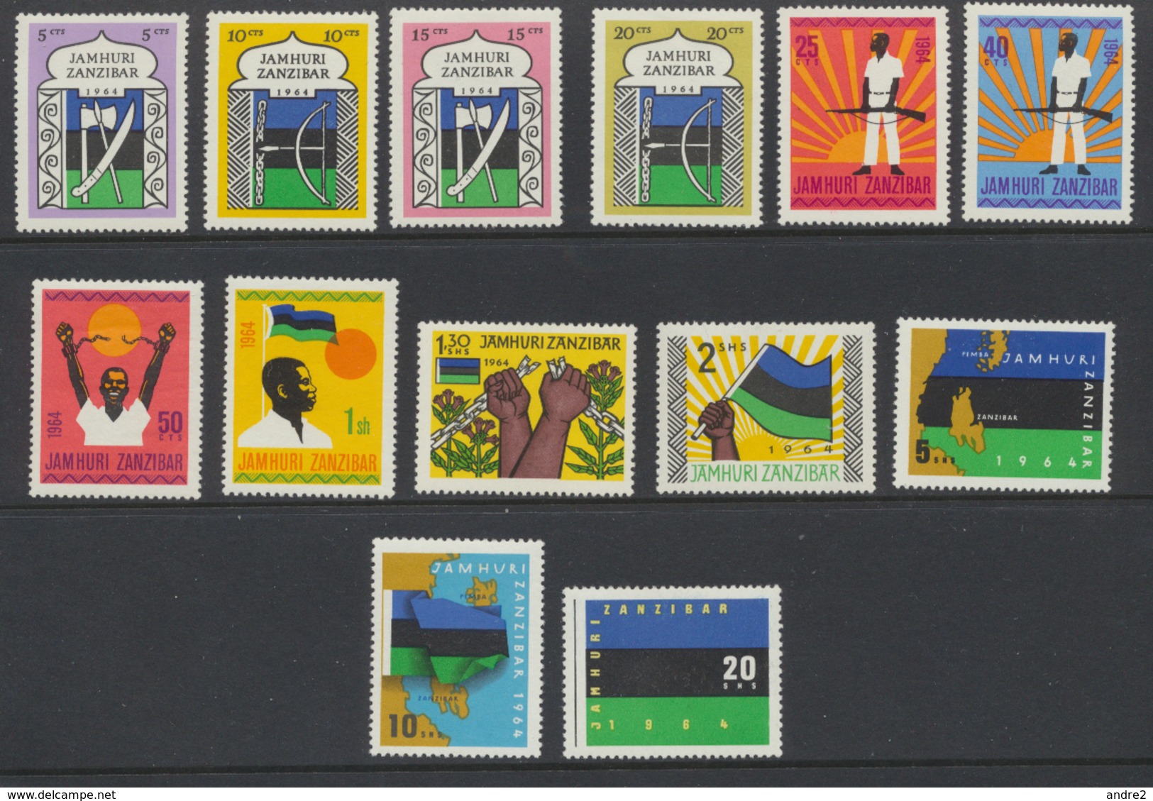 Zanzibar 1964  Série Courante 5c Au 20sh Sauf 30c   *  MVLH - Zanzibar (1963-1968)