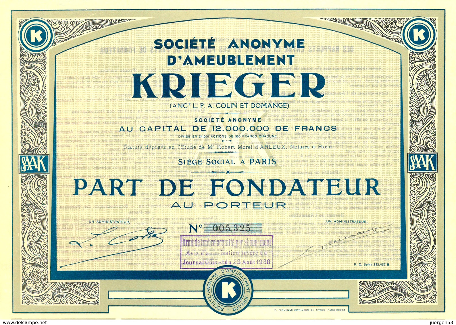 S. A. D'Ameublement Krieger – ART-DÉCO - J - L