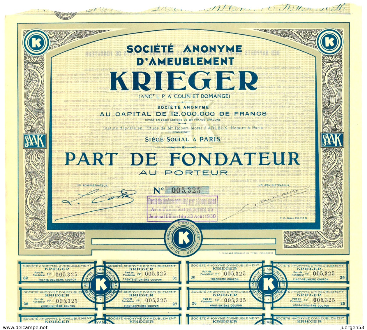 S. A. D'Ameublement Krieger – ART-DÉCO - J - L